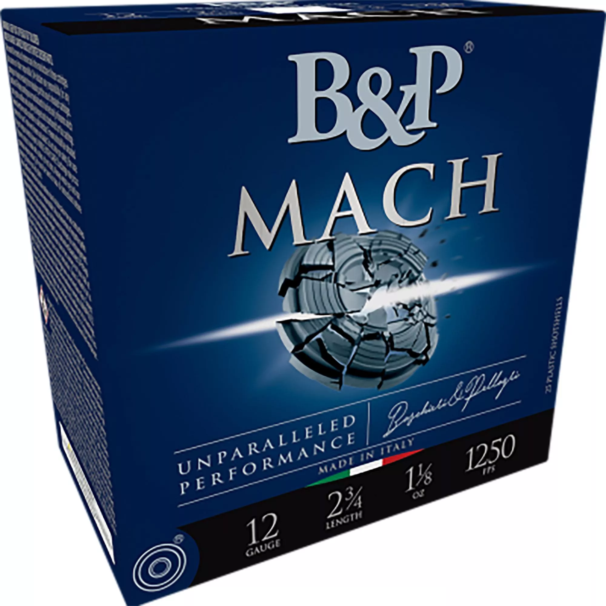 Baschieri & Pellagri Mach Shotshells 12B78F29, 12 Gauge, 2-3/4", 7/8 oz, 1365 fps, #9 Lead Shot, 25 Rds/box