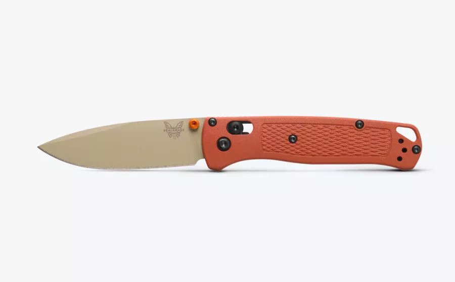 Benchmade Bugout w/ Stainless Steel Plain Edge Drop Point Blade, Rust Orange Grivory Grip (535TN-10)