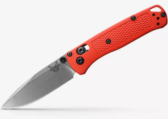 Benchmade Mini Bugout w/Satin Plain Edge Drop Point Blade, Mesa Red (533-04)