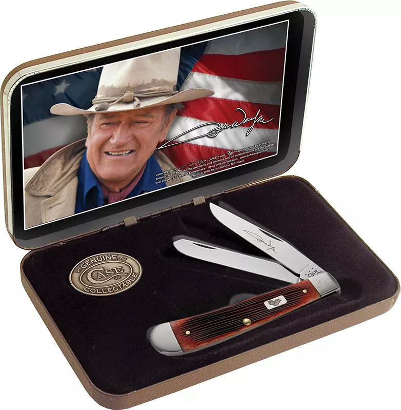 Case John Wayne Gift Set Barnborad Jig Dark Red Bone Trapper Pocket Knife (07444)