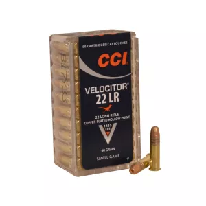 CCI Velocitor 22LR Ammo 40 Grain Plated Hollow Point Box of 50