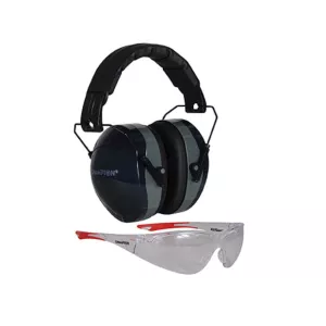 Champion Eyes and Ears Range Safety Kit Combo-Passive Earmuffs Ballistic Glasses (NRR 26dB) Black Muff Wrap Around Eye Protection