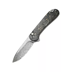 CIVIVI Button Lock Elementum II Pocket Knife 2.96" Drop Point Damascus Blade Shredded Carbon Fiber Handle Black/Gold