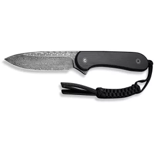 CIVIVI Elementum Fixed Blade Knife 3.98" Drop Point Damascus Black Blade Ebony Wood Handle