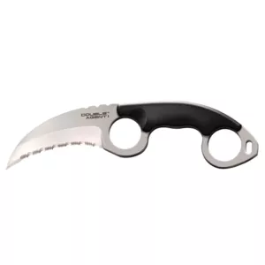 Cold Steel Double Agent Fixed Blade Knife 3" Fully Serrated Hawkbill AUS-8 Satin Blade Grivory Handle Black