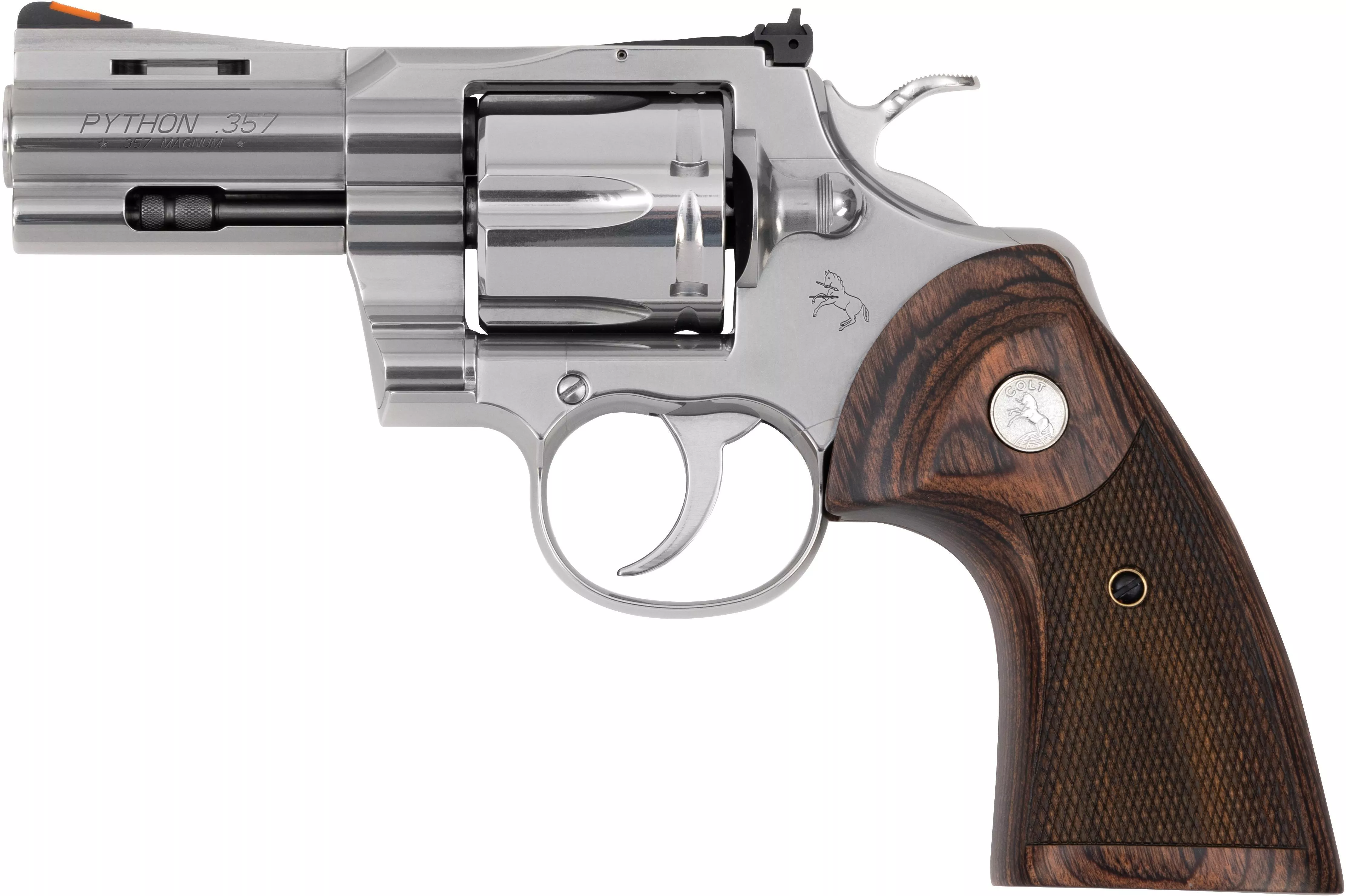 Colt Python Revolver PYTHON-SP3WTS, 357 Magnum, 3", Walnut Grips, Stainless Steel Finish, 6 Rds
