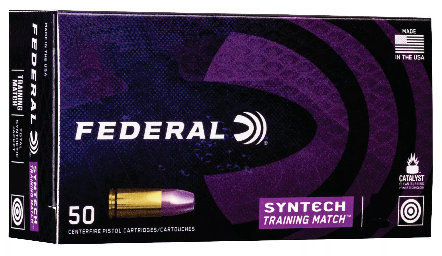 Federal Cartridge Pistol Ammunition AE40SJ2, 40 S&W, Total Syntech Jacket Flat Nose, 180 gr, 1010 fps, 50 Rd/Bx