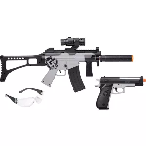 Game Face Ghost Affliction Airsoft Rifle & Pistol Kit 6mm BB Battery Powered Full-Auto Black Gray