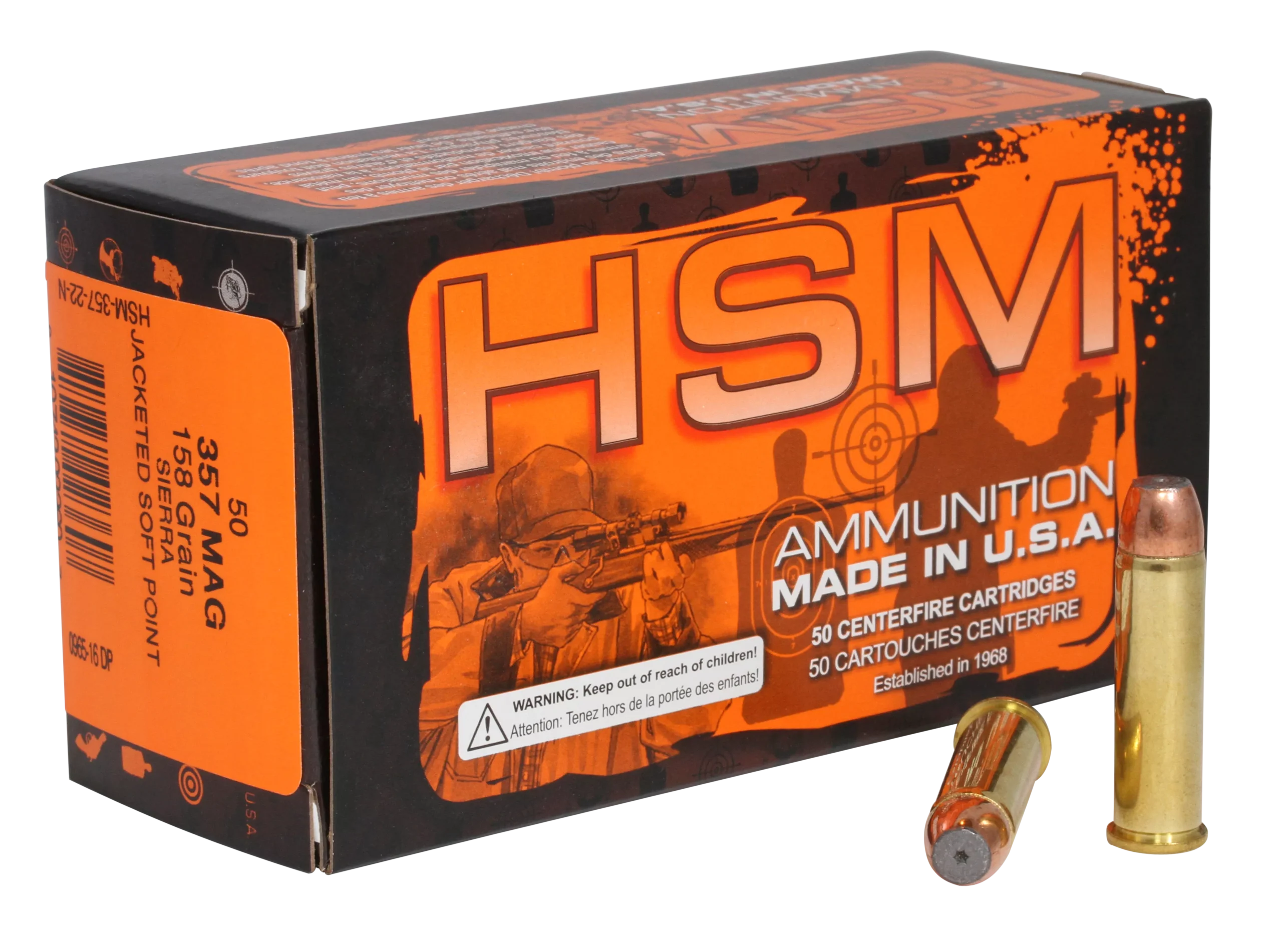 HSM Pro Pistol Ammunition 35722N, 357 Mag, Jacketed Soft Point, 158 gr, 50 Rd/Bx