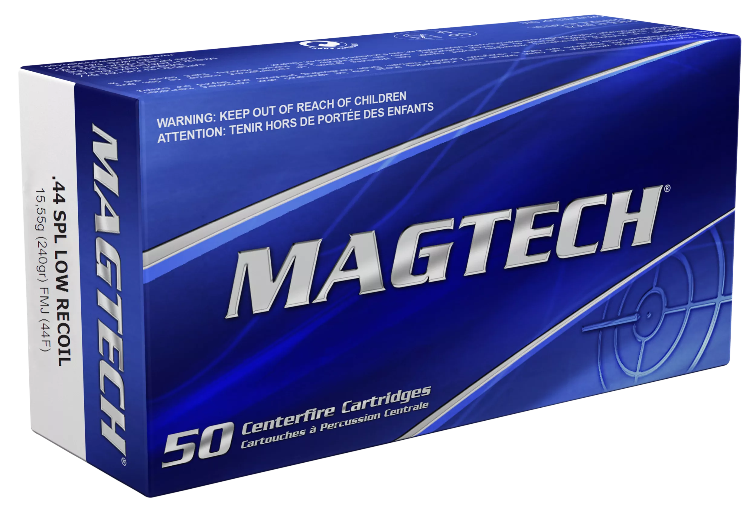 Magtech Range/Training Pistol Ammunition 44F, 44 S&W Spl, FMJ, 240 gr, 722 fps, 50 Rd/Bx