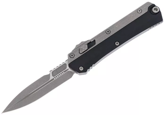 Microtech Glykon Bayonet OTF Automatic Knife, Apocalyptic Edge, Black w/Bead Blast Overlay (184-10AP)