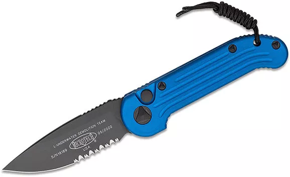 Microtech L.U.D.T. Automatic Folding Knife, Serrated Edge, Blue (135-2BL)