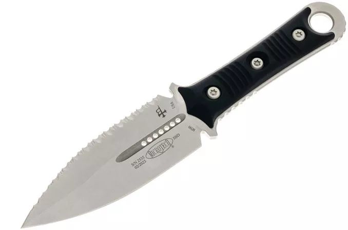 Microtech SBD Fixed Blade Dagger, Serrated Stonewash Edge, Black (201-12)