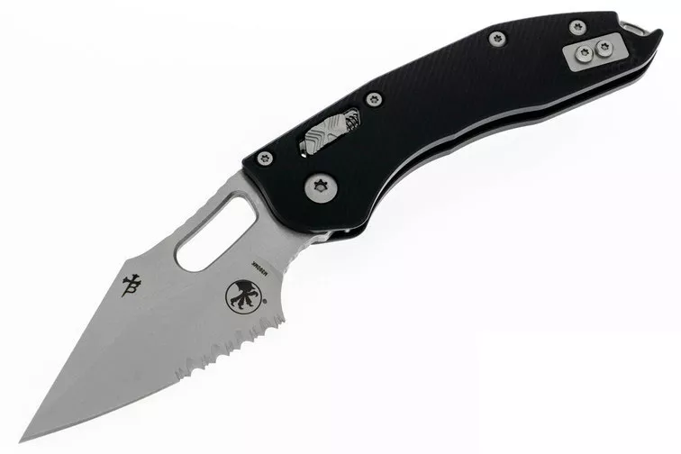 Microtech Stitch Folding Knife, Partially Serrated Stonewash Blade, Fluted Aluminum Handle (169RL-11FL)