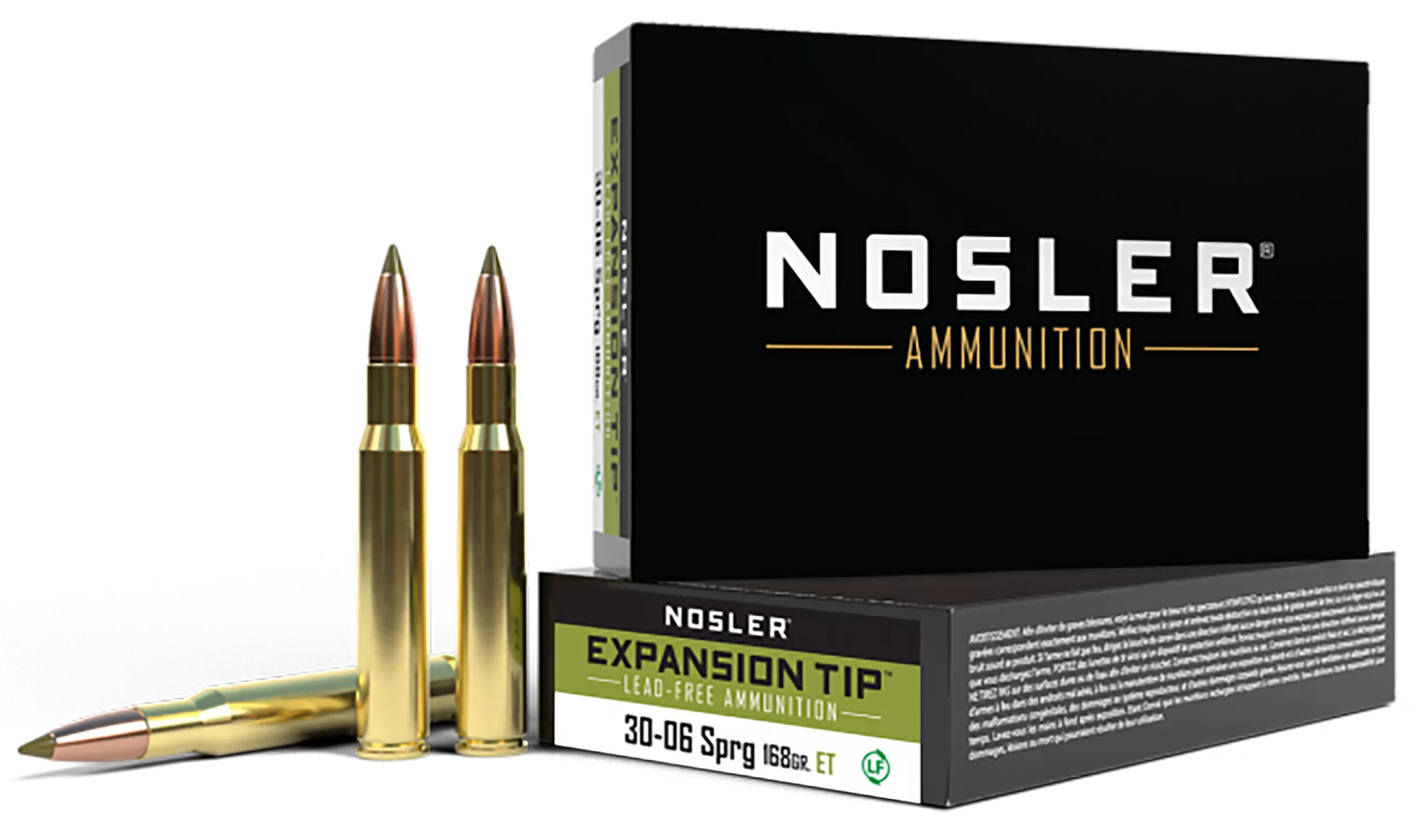 Nosler E-Tip Rifle Ammunition 40036, 30-06 Springfield, E-Tip Lead-Free, 168 gr, 2800 fps, 20 Rd/Bx
