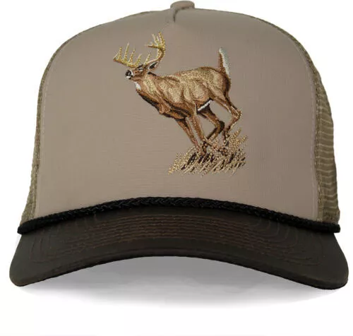 Paramount Outdoors, Running Deer Cap, 5-Panel Wax Cloth, Visor Trucker Hat, Khaki (PAO2003-D05-OSFA)