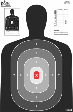 Pro Shot Products 23"x35" B27-E Silhouette Target, Pro Red Center, 5 Pack (B27EPRO5PK)