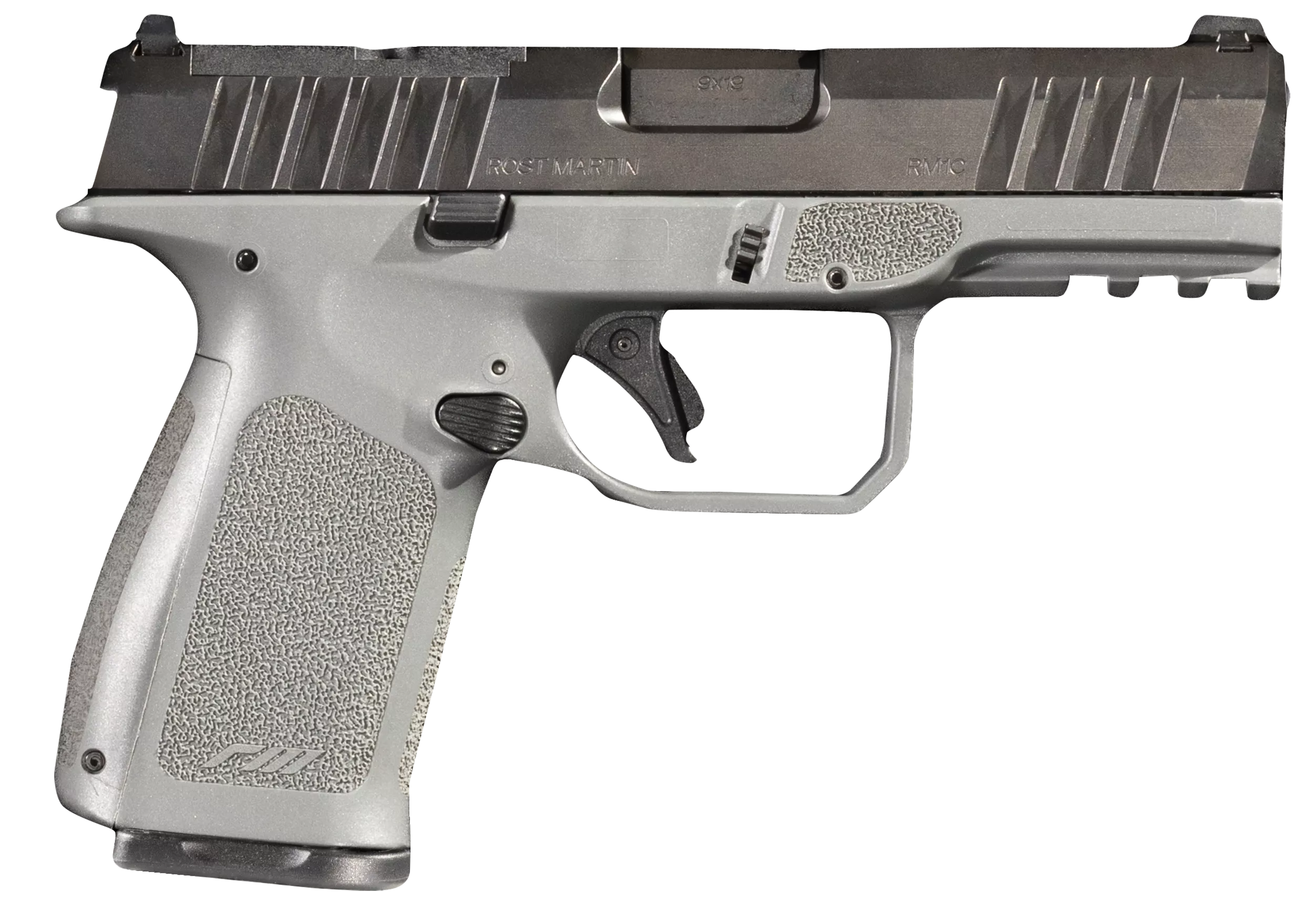 Rost Martin RM1C Compact Frame Pistol RM1CGRYOSP, 9mm, 4", Polymer Gray Grip, Black Finish, 17 Rds