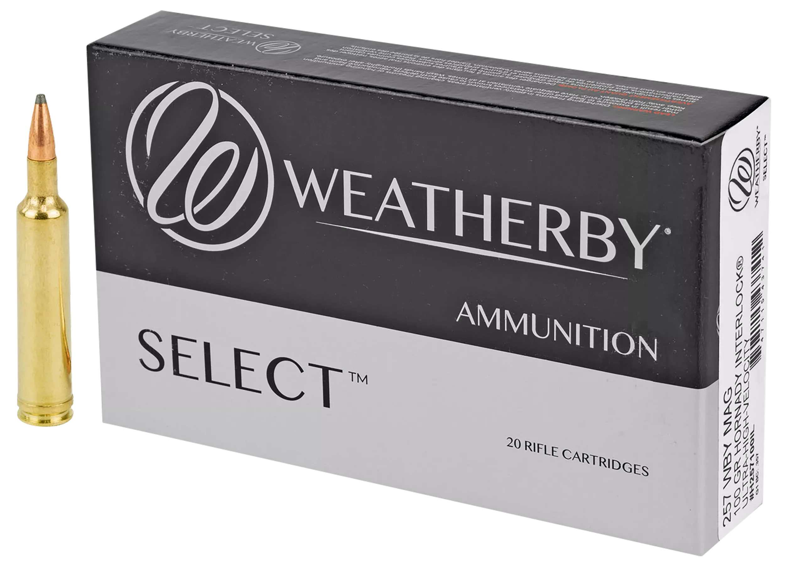 Weatherby Select Rifle Ammunition H257100IL, 257 Weatherby Mag, Hornady Interlock, 100 gr, 3605 fps, 20 Rd/Bx