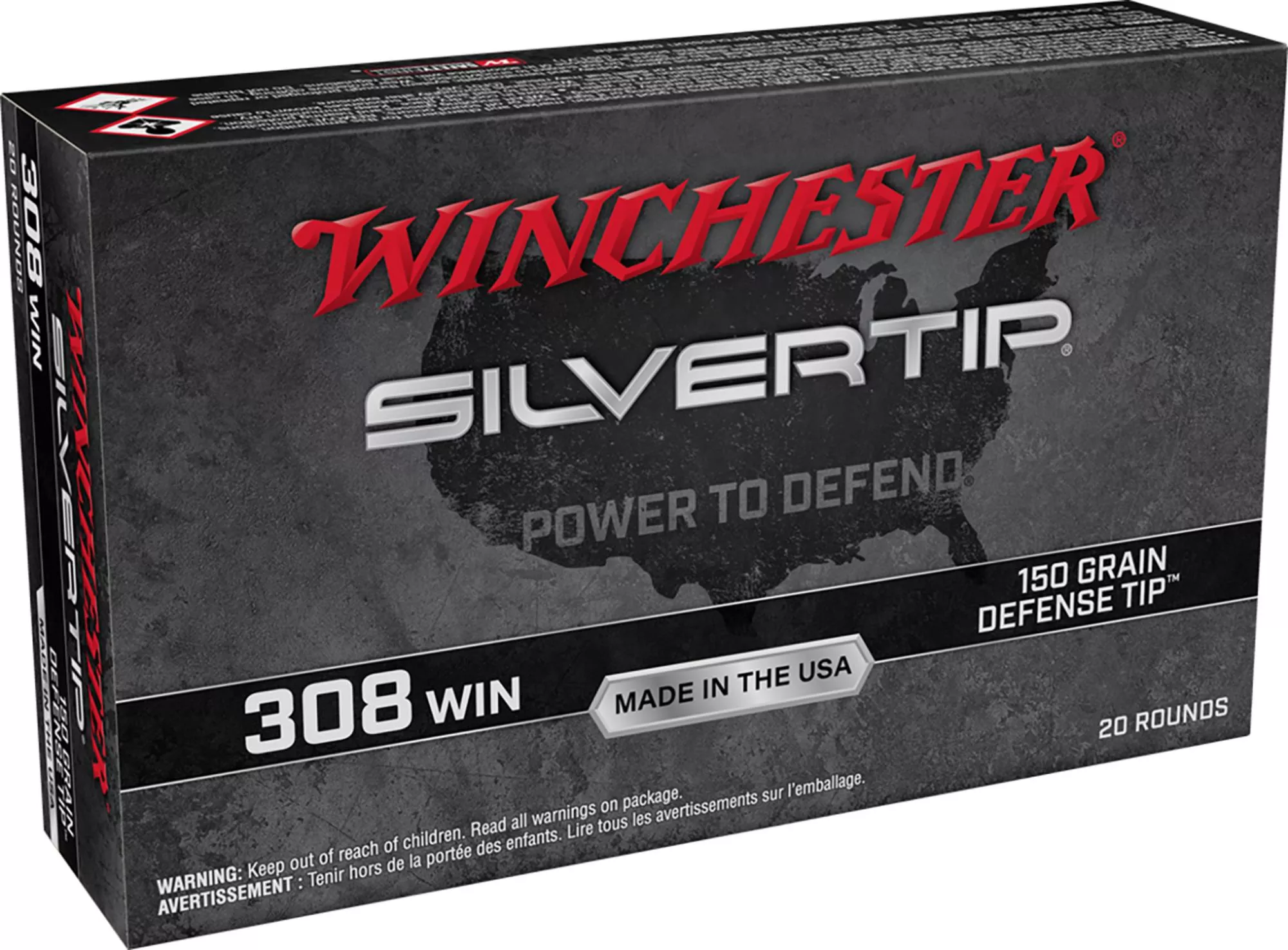 Winchester Silvertip Rifle Ammunition W308ST, 308 Win, Defense Tip, 150 gr, 2620 fps, 20 Rd/Bx