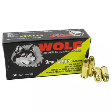 Wolf Performance 9MM 124 Grain Full Metal Jacket - 50 Round Box